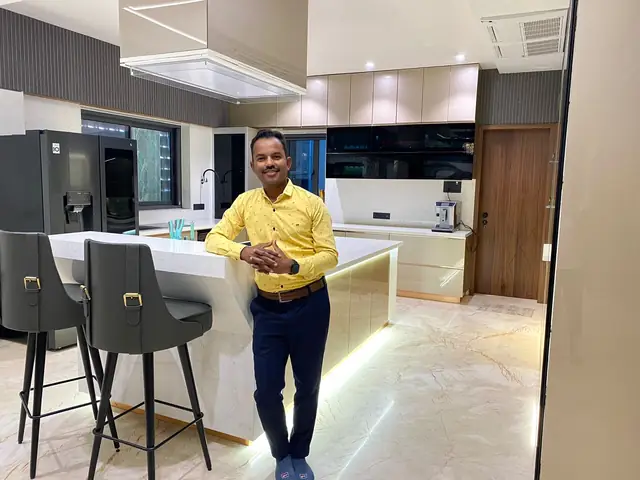 Completed open kitchen project with island and bar seating