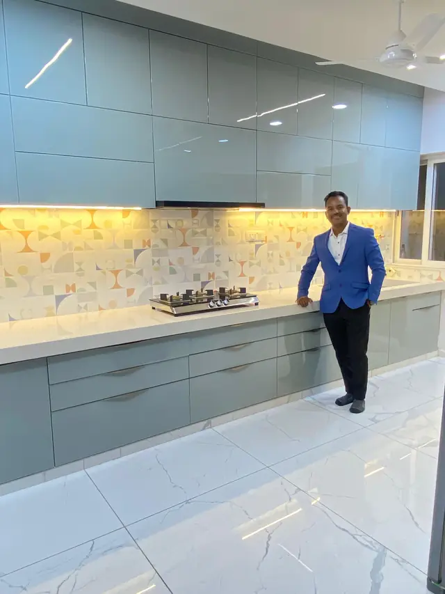 Grey parallel kitchen completed project view